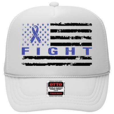 Fight Colon Cancer Awareness T High Crown Mesh Back Trucker Hat