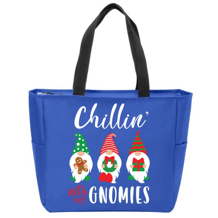 Funny Christmas Chillin With My Gnomies Cute Gnomes Friends Gift Zip Tote Bag