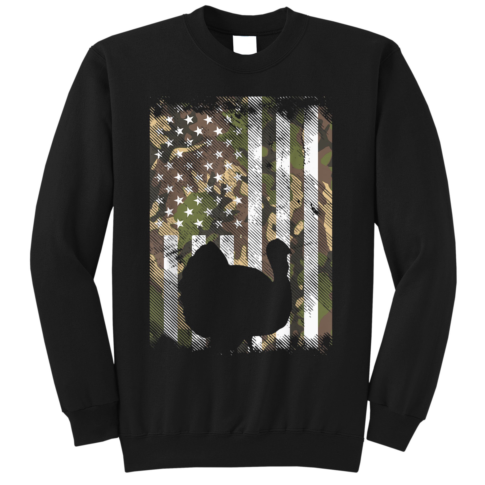 Funny Cute Camo US America Flag Turkey Day Hunting Thanksgiving Sweatshirt
