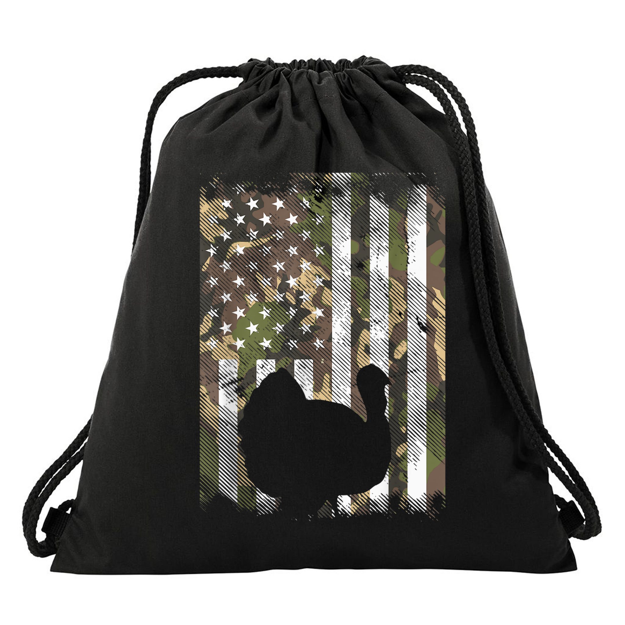 Funny Cute Camo US America Flag Turkey Day Hunting Thanksgiving Drawstring Bag