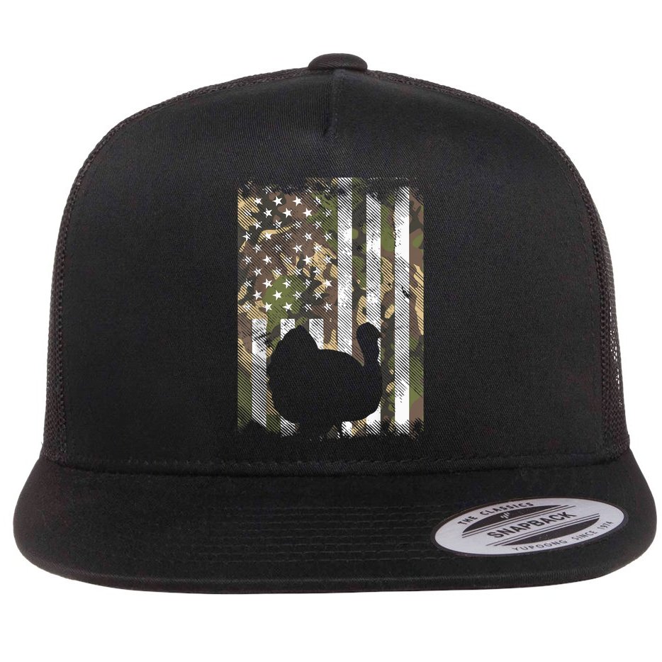 Funny Cute Camo US America Flag Turkey Day Hunting Thanksgiving Flat Bill Trucker Hat