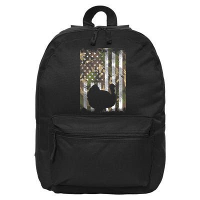 Funny Cute Camo US America Flag Turkey Day Hunting Thanksgiving 16 in Basic Backpack