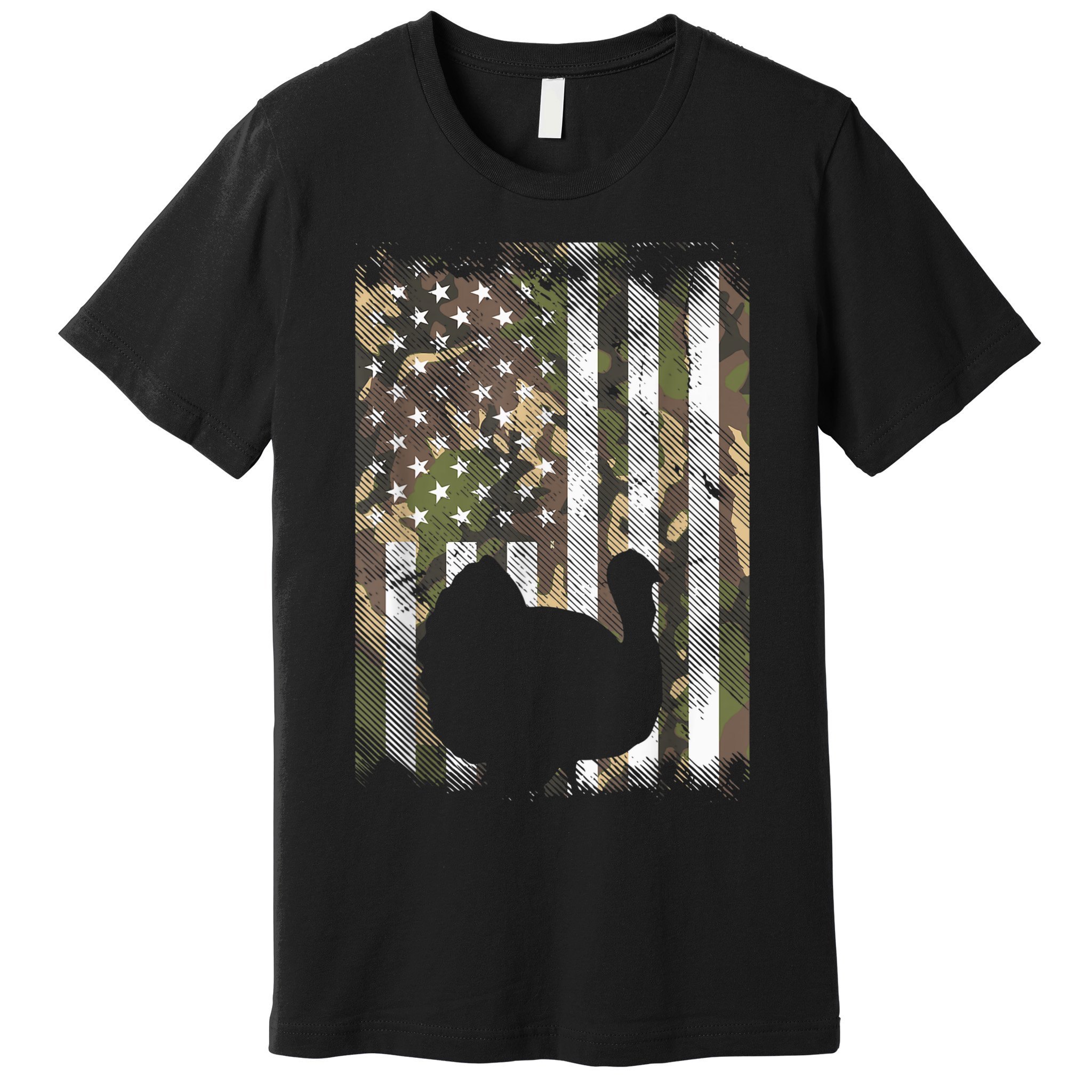Funny Cute Camo US America Flag Turkey Day Hunting Thanksgiving Premium T-Shirt