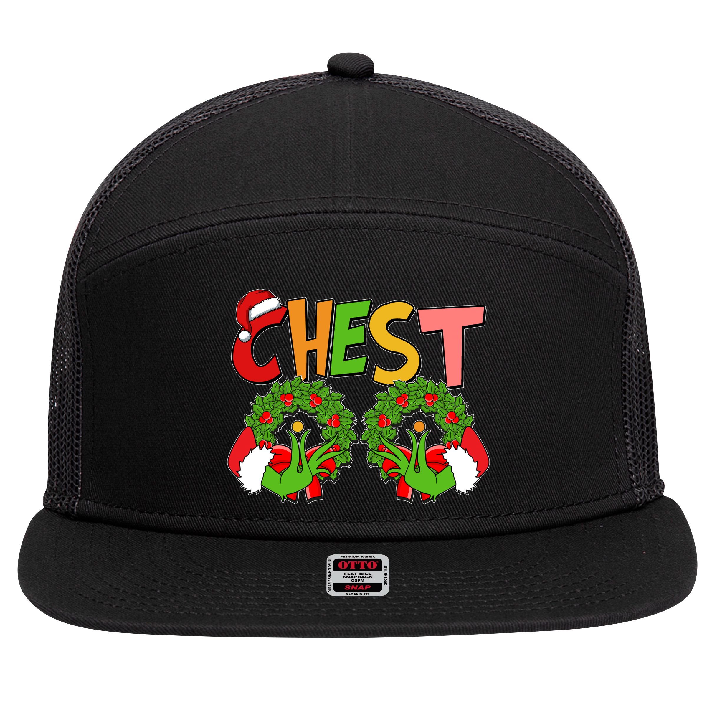 Funny Christmas Chest Matching Couple 7 Panel Mesh Trucker Snapback Hat
