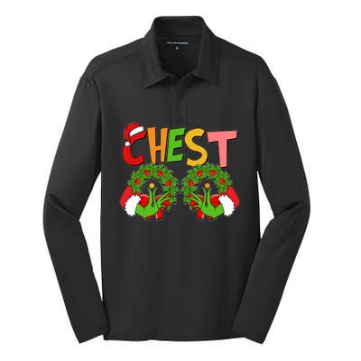 Funny Christmas Chest Matching Couple Silk Touch Performance Long Sleeve Polo