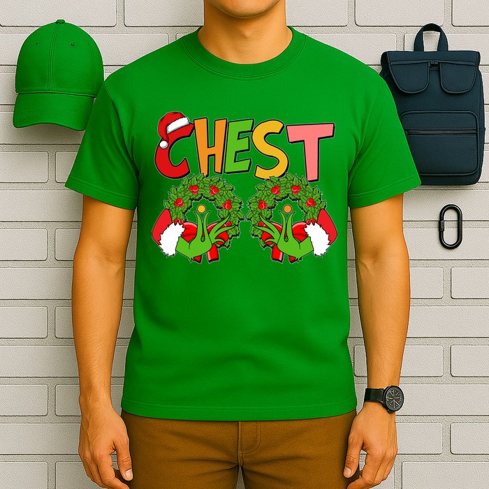 Funny Christmas Chest Matching Couple T-Shirt