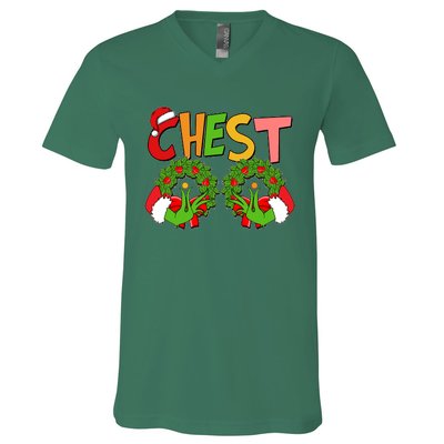 Funny Christmas Chest Matching Couple V-Neck T-Shirt