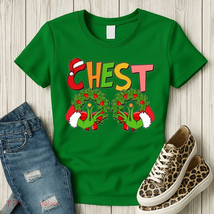 Funny Christmas Chest Matching Couple Womens T-Shirt