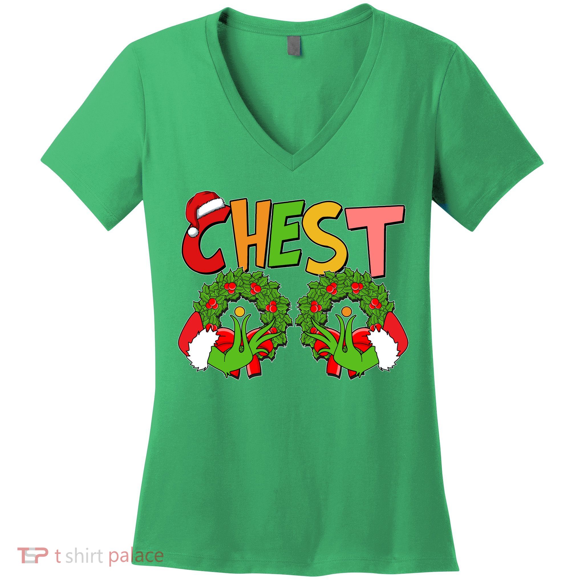 Funny Christmas Chest Matching Couple Women's V-Neck T-Shirt