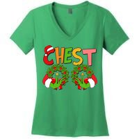 Funny Christmas Chest Matching Couple Women's V-Neck T-Shirt