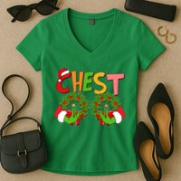 Funny Christmas Chest Matching Couple Women's V-Neck T-Shirt