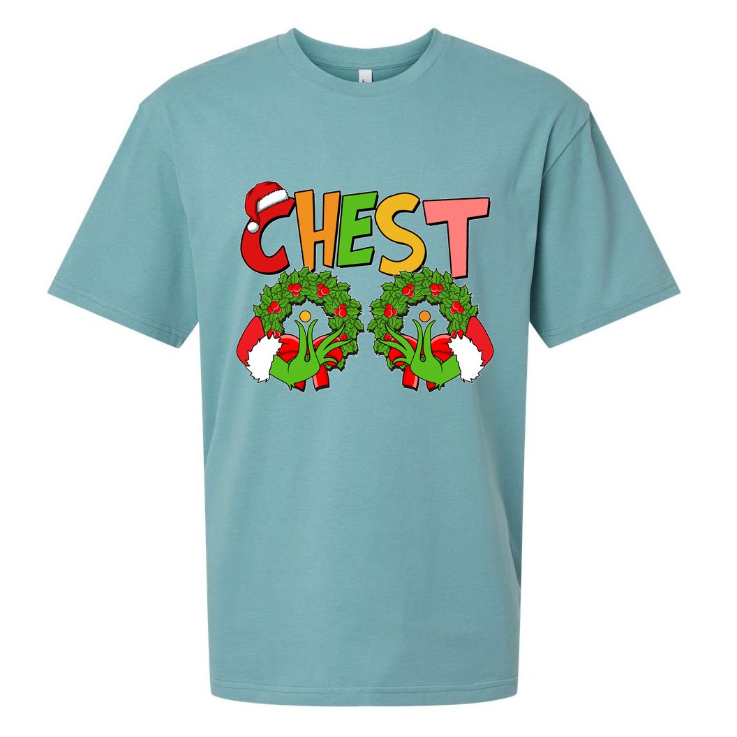 Funny Christmas Chest Matching Couple Sueded Cloud Jersey T-Shirt