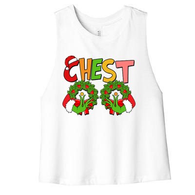 Funny Christmas Chest Matching Couple Women's Racerback Cropped Tank