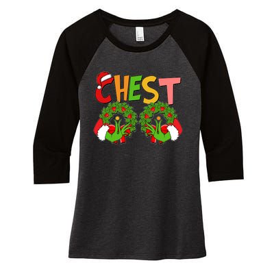 Funny Christmas Chest Matching Couple Women's Tri-Blend 3/4-Sleeve Raglan Shirt