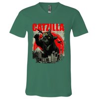 Funny Cat Catzilla V-Neck T-Shirt