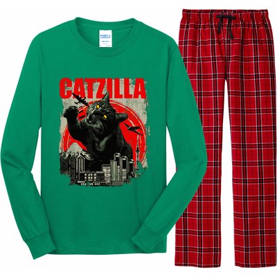 Funny Cat Catzilla Long Sleeve Pajama Set