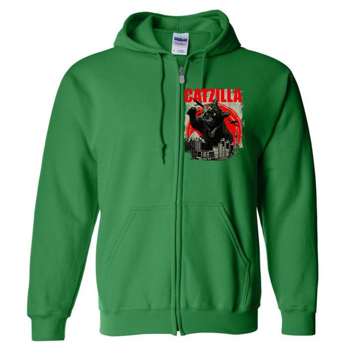 Funny Cat Catzilla Full Zip Hoodie