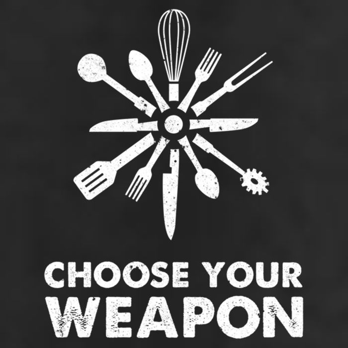 Funny Cooking Choose Your Weapon Kitchen Utensils Gift 7 Panel Mesh Trucker Snapback Hat