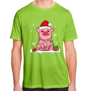 Funny Christmas Cute Santa Pig Light In Snow Lovers Pajamas Funny Gift Adult ChromaSoft Performance T-Shirt