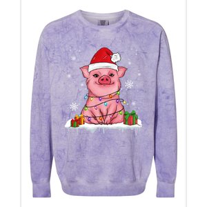 Funny Christmas Cute Santa Pig Light In Snow Lovers Pajamas Funny Gift Colorblast Crewneck Sweatshirt