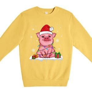 Funny Christmas Cute Santa Pig Light In Snow Lovers Pajamas Funny Gift Premium Crewneck Sweatshirt