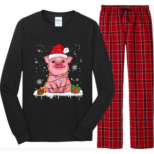 Funny Christmas Cute Santa Pig Light In Snow Lovers Pajamas Funny Gift Long Sleeve Pajama Set