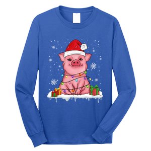 Funny Christmas Cute Santa Pig Light In Snow Lovers Pajamas Funny Gift Long Sleeve Shirt