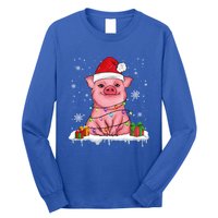 Funny Christmas Cute Santa Pig Light In Snow Lovers Pajamas Funny Gift Long Sleeve Shirt