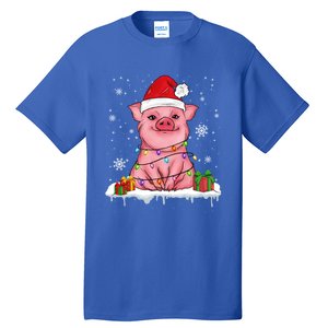 Funny Christmas Cute Santa Pig Light In Snow Lovers Pajamas Funny Gift Tall T-Shirt