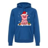 Funny Christmas Cute Santa Pig Light In Snow Lovers Pajamas Funny Gift Premium Hoodie