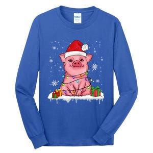 Funny Christmas Cute Santa Pig Light In Snow Lovers Pajamas Funny Gift Tall Long Sleeve T-Shirt