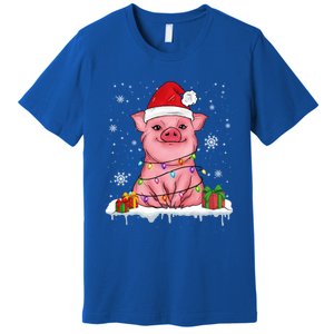 Funny Christmas Cute Santa Pig Light In Snow Lovers Pajamas Funny Gift Premium T-Shirt