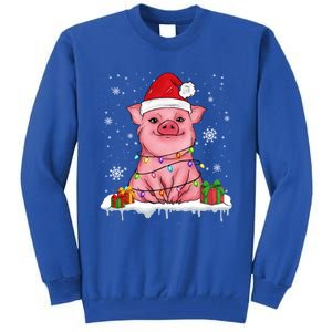 Funny Christmas Cute Santa Pig Light In Snow Lovers Pajamas Funny Gift Tall Sweatshirt