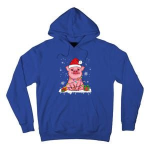 Funny Christmas Cute Santa Pig Light In Snow Lovers Pajamas Funny Gift Tall Hoodie