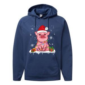 Funny Christmas Cute Santa Pig Light In Snow Lovers Pajamas Funny Gift Performance Fleece Hoodie