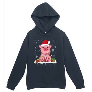 Funny Christmas Cute Santa Pig Light In Snow Lovers Pajamas Funny Gift Urban Pullover Hoodie