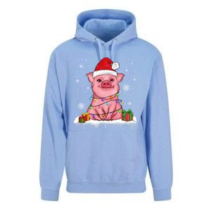 Funny Christmas Cute Santa Pig Light In Snow Lovers Pajamas Funny Gift Unisex Surf Hoodie