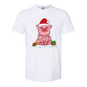 Funny Christmas Cute Santa Pig Light In Snow Lovers Pajamas Funny Gift Softstyle CVC T-Shirt