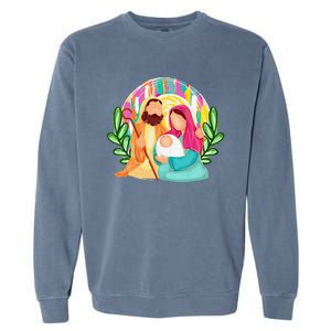 Funny Christian Christmas Jesus Oh Come Let Us Adore Him Garment-Dyed Sweatshirt