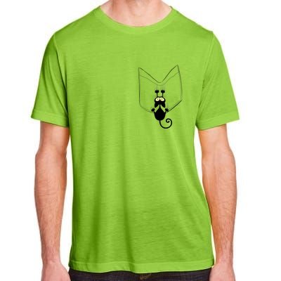 Funny Cute Cat Hanging From Pocket Adult ChromaSoft Performance T-Shirt