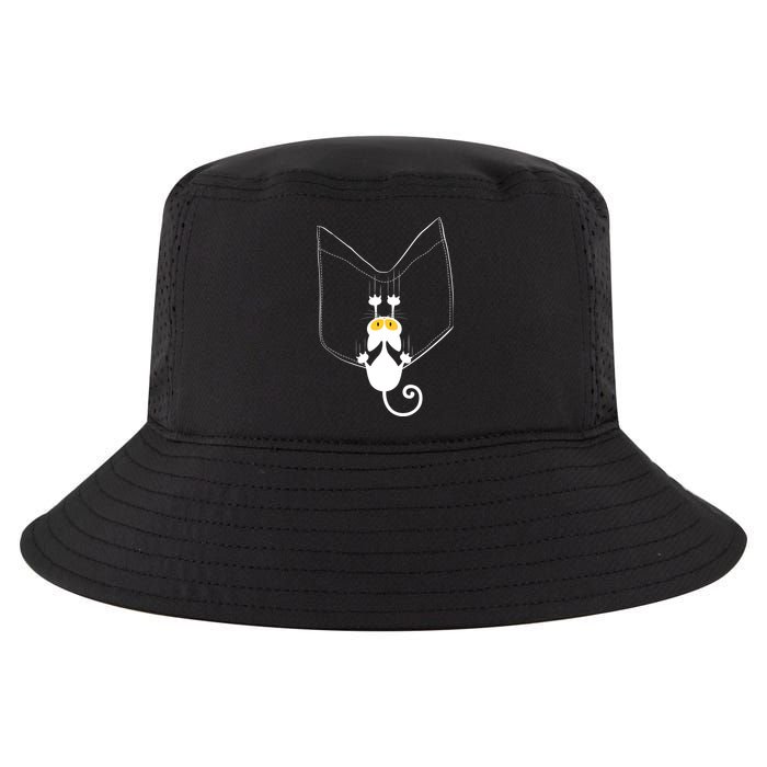 Funny Cute Cat Hanging From Pocket Cool Comfort Performance Bucket Hat