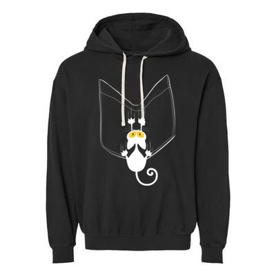 Funny Cute Cat Hanging From Pocket Garment-Dyed Fleece Hoodie