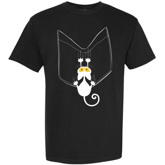 Funny Cute Cat Hanging From Pocket Garment-Dyed Heavyweight T-Shirt