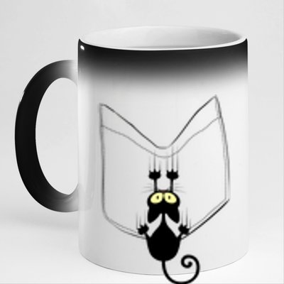 Funny Cute Cat Hanging From Pocket 11oz Black Color Changing Mug