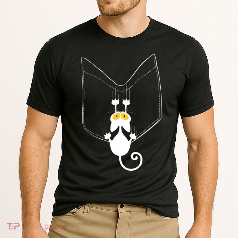 Funny Cute Cat Hanging From Pocket Performance Shirt