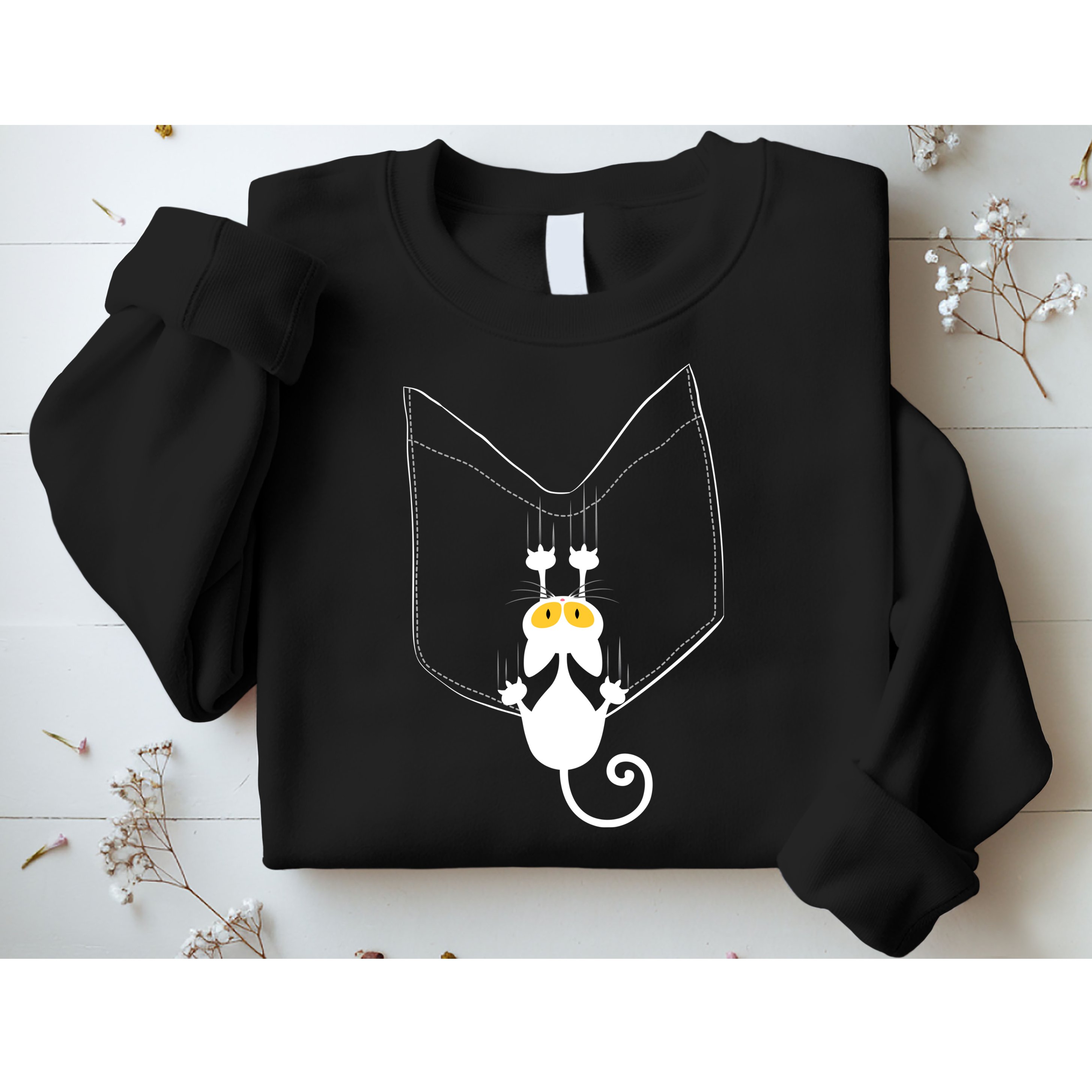 Funny Cute Cat Hanging From Pocket Sweatshirt