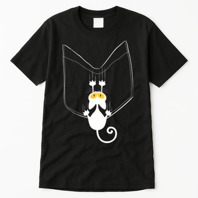 Funny Cute Cat Hanging From Pocket Tall T-Shirt