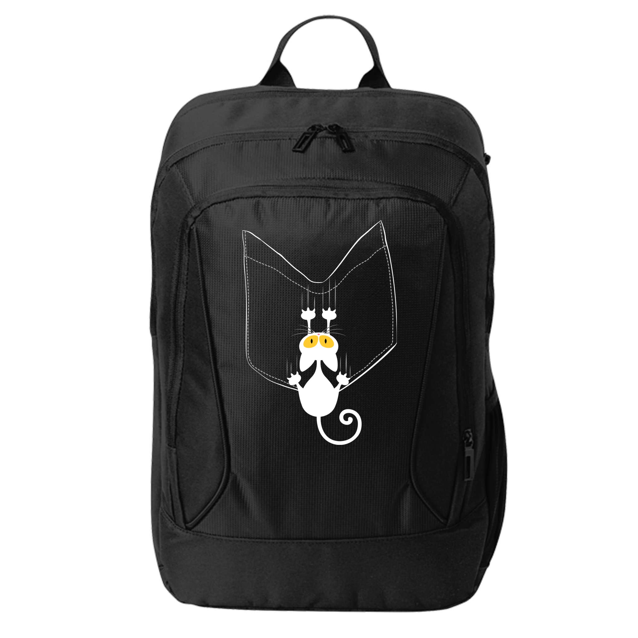 Funny Cute Cat Hanging From Pocket City Backpack