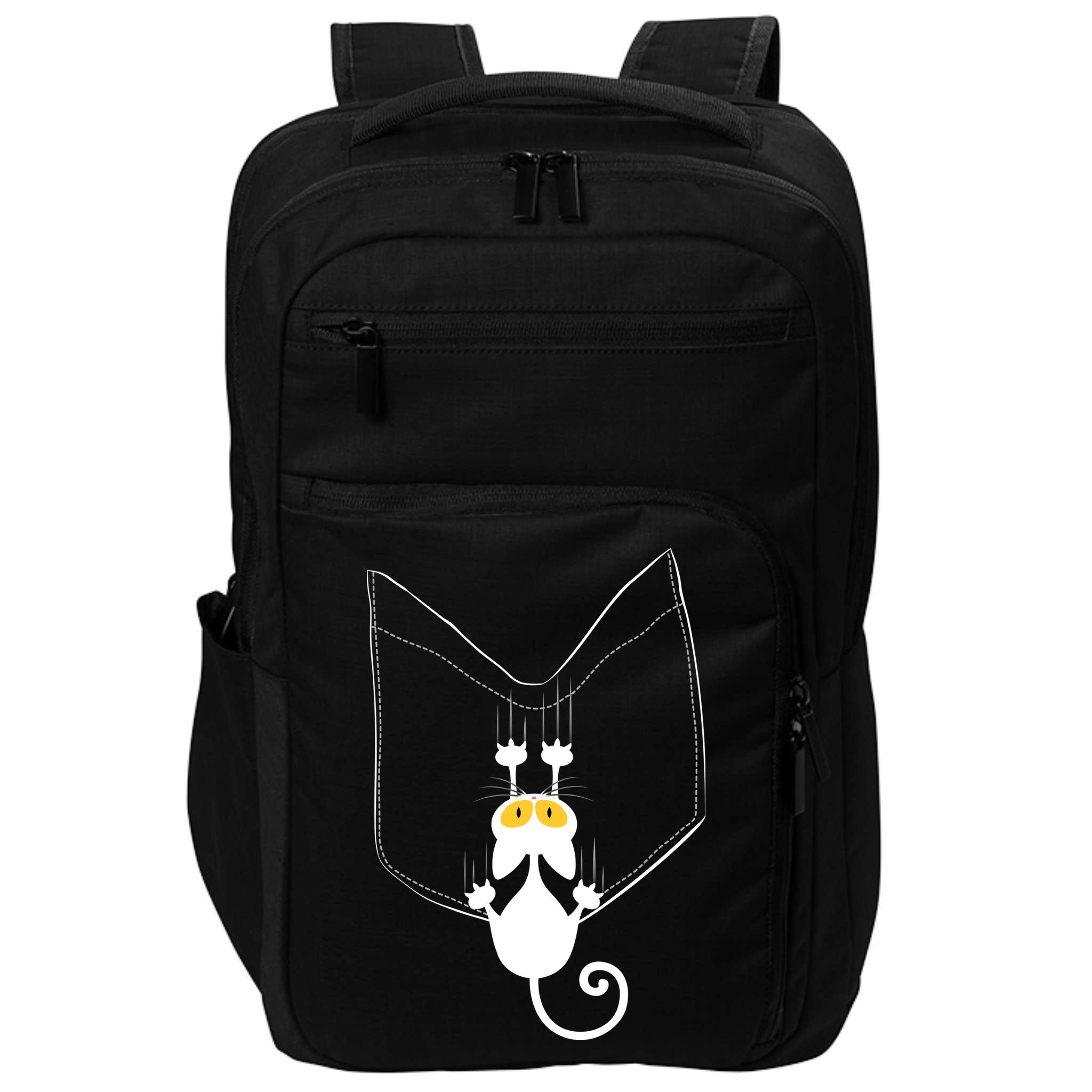 Funny Cute Cat Hanging From Pocket Impact Tech Backpack