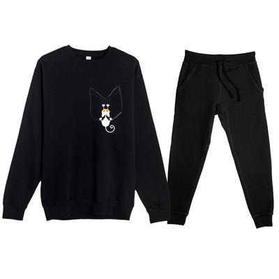 Funny Cute Cat Hanging From Pocket Premium Crewneck Sweatsuit Set